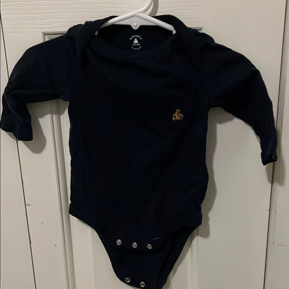 GAP Blue Long-Sleeve Bodysuit with Embroidered Detail